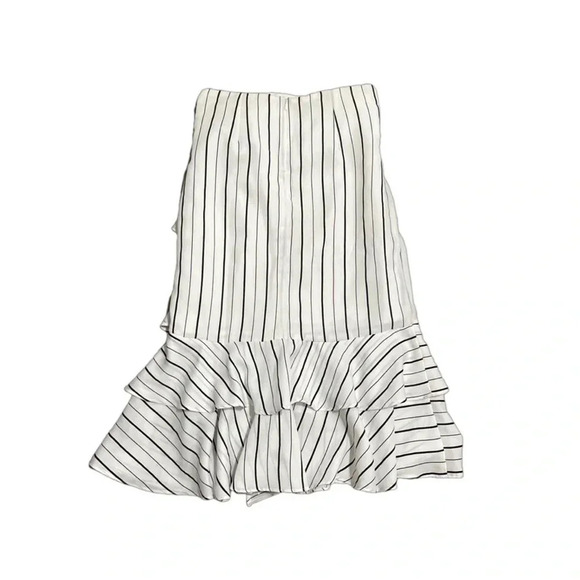 Striped Ruffled Midi Waterfall Skirt. White with black stripes. XS - Picture 4 of 9